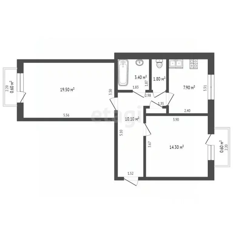 2-к кв. Калининградская область, Калининград Судостроительная ул., 18 ... - Фото 2