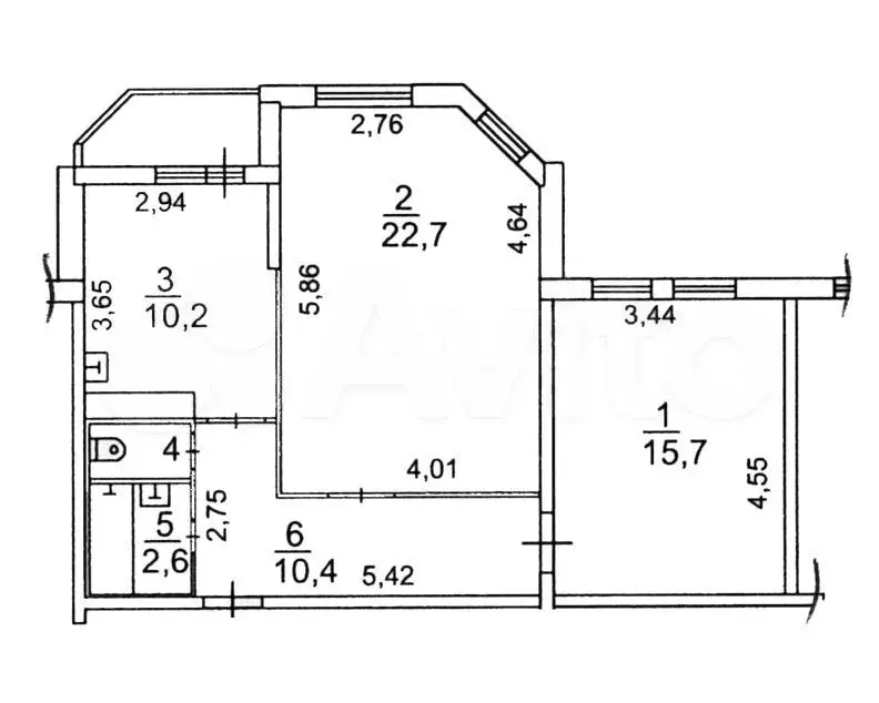 2-к. квартира, 62,9 м, 5/9 эт. - Фото 0