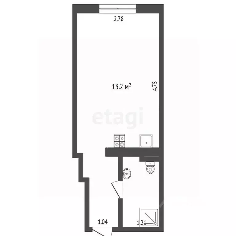 Студия Тюменская область, Тюмень ул. 2-я Луговая, 22к2 (19.0 м) - Фото 1