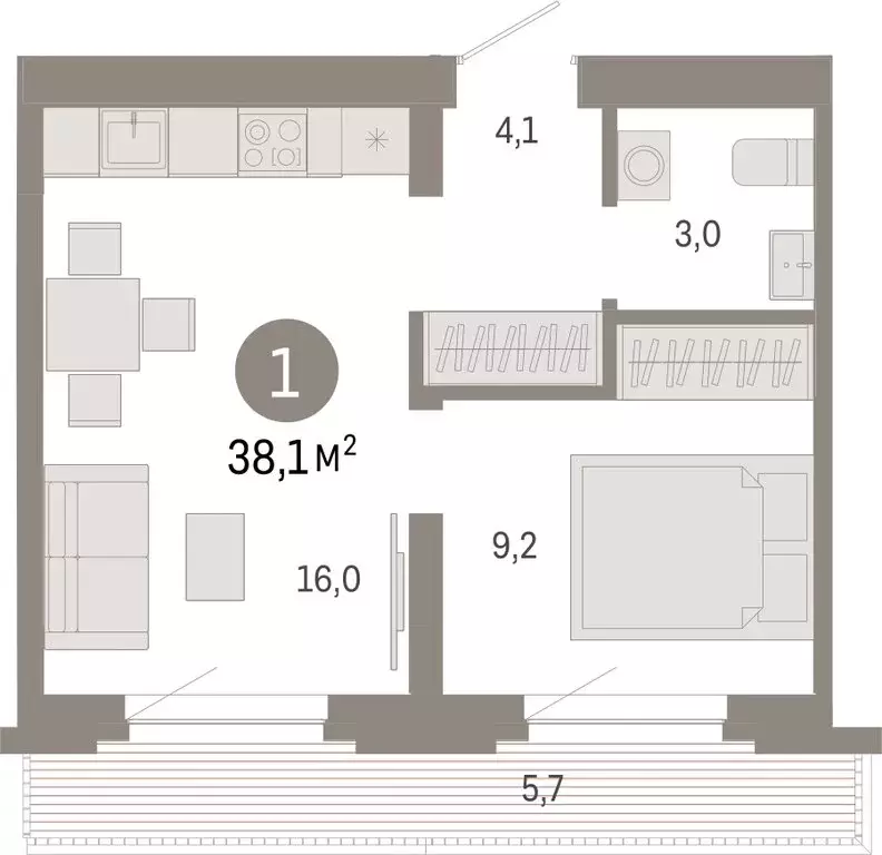 1-комнатная квартира: Тюмень, Причальная улица, 7 (38.05 м) - Фото 1