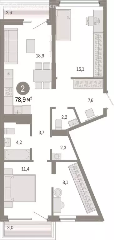 2-комнатная квартира: Екатеринбург, Мраморская улица, 27/2 (78.92 м) - Фото 1