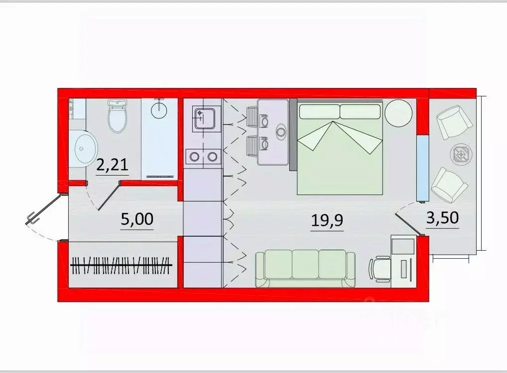 Студия Санкт-Петербург ул. Оптиков, 37 (28.4 м) - Фото 1