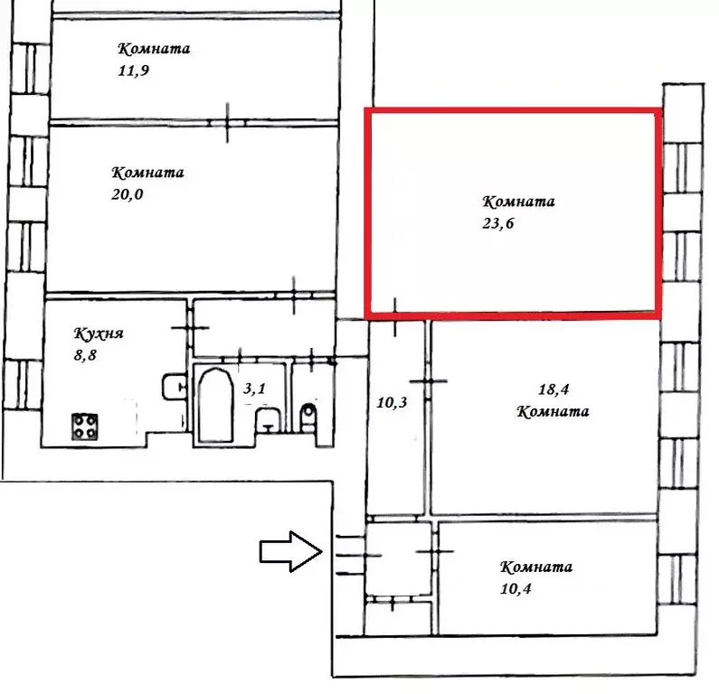 Комната Санкт-Петербург 6-я Красноармейская ул., 12 (23.6 м) - Фото 1