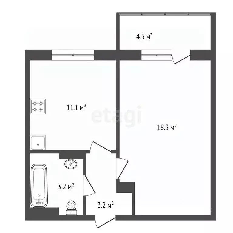 1-к кв. Красноярский край, Красноярск Аральская ул., 53 (36.9 м) - Фото 2
