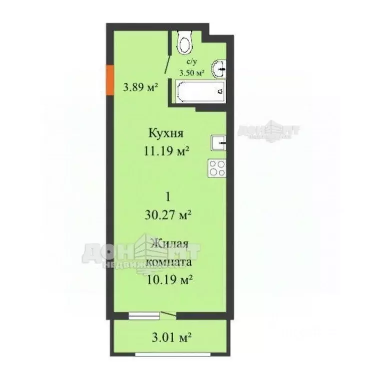 Студия Ростовская область, Батайск Северная ул., 2Ак2 (30.27 м) - Фото 2