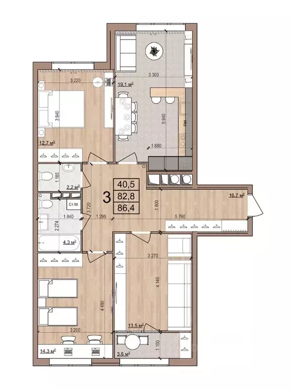 3-к кв. Рязанская область, Рязань Медицинская ул., 3 (86.4 м) - Фото 0