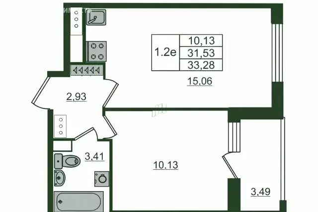 1-комнатная квартира: деревня Новосаратовка, 2 (31.53 м) - Фото 2