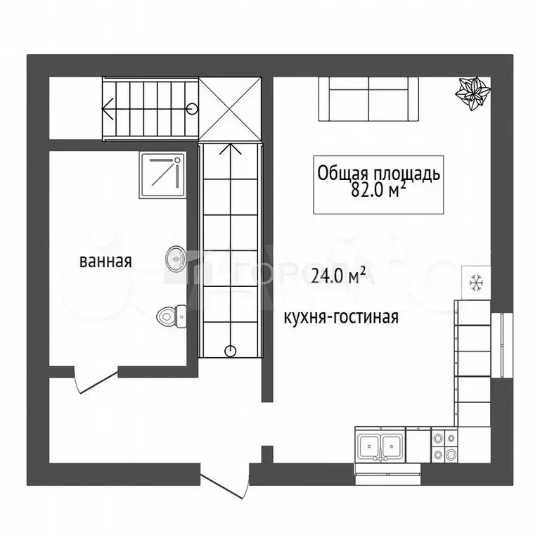 3-к. квартира, 82 м, 2/2 эт. - Фото 1