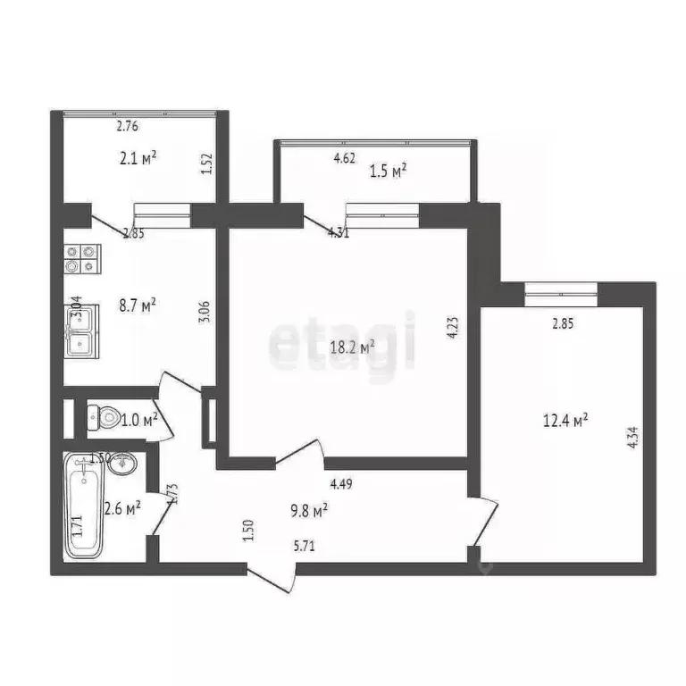 2-к кв. Забайкальский край, Чита Северный мкр, 57 (52.2 м) - Фото 0