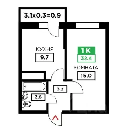 1-к кв. Краснодарский край, Краснодар ул. Домбайская, 55к3 (35.2 м) - Фото 1