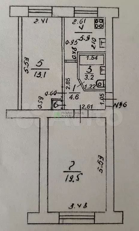 2-к. квартира, 46,6 м, 1/5 эт. - Фото 0