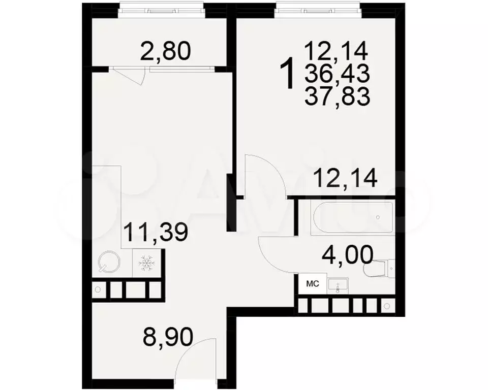 1-к. квартира, 37,8 м, 16/17 эт. - Фото 1