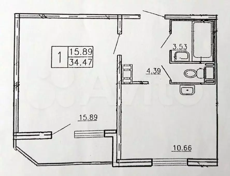 1-к. квартира, 33,9 м, 14/17 эт. - Фото 0