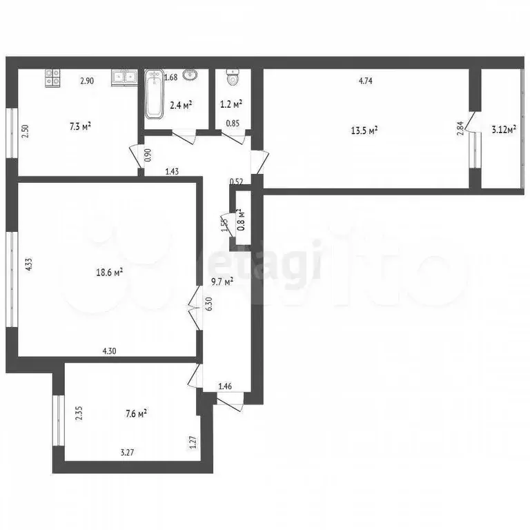 3-к. квартира, 62,7 м, 9/9 эт. - Фото 0