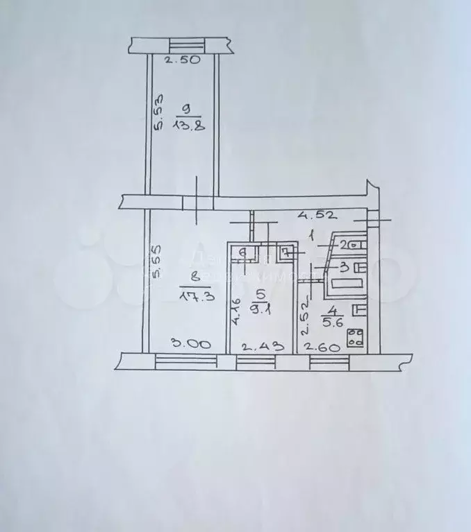 3-к. квартира, 56,9 м, 1/5 эт. - Фото 0