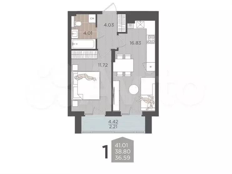 1-к. квартира, 28,5 м, 4/9 эт. - Фото 1