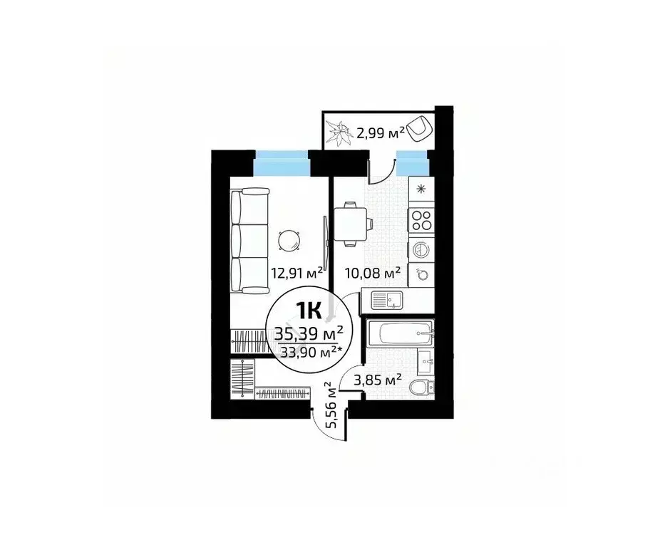 1-к кв. Самарская область, Самара пос. Мехзавод, 1-й кв-л, 50 (35.39 ... - Фото 1