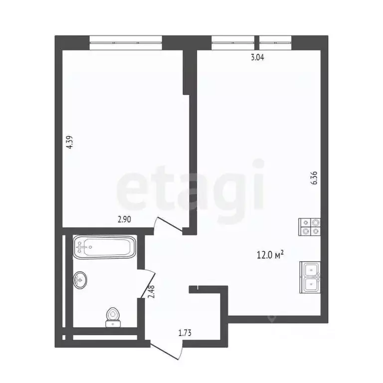 1-к кв. Тюменская область, Тюмень Полевая ул., 117к7 (39.0 м) - Фото 2
