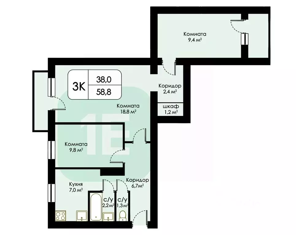 3-к кв. Новосибирская область, Новосибирск ул. Ленина, 59 (58.8 м) - Фото 1