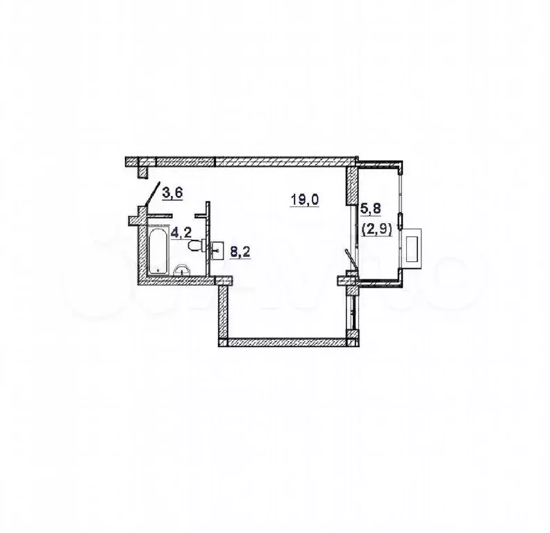 Квартира-студия, 34,4 м, 6/8 эт. - Фото 1
