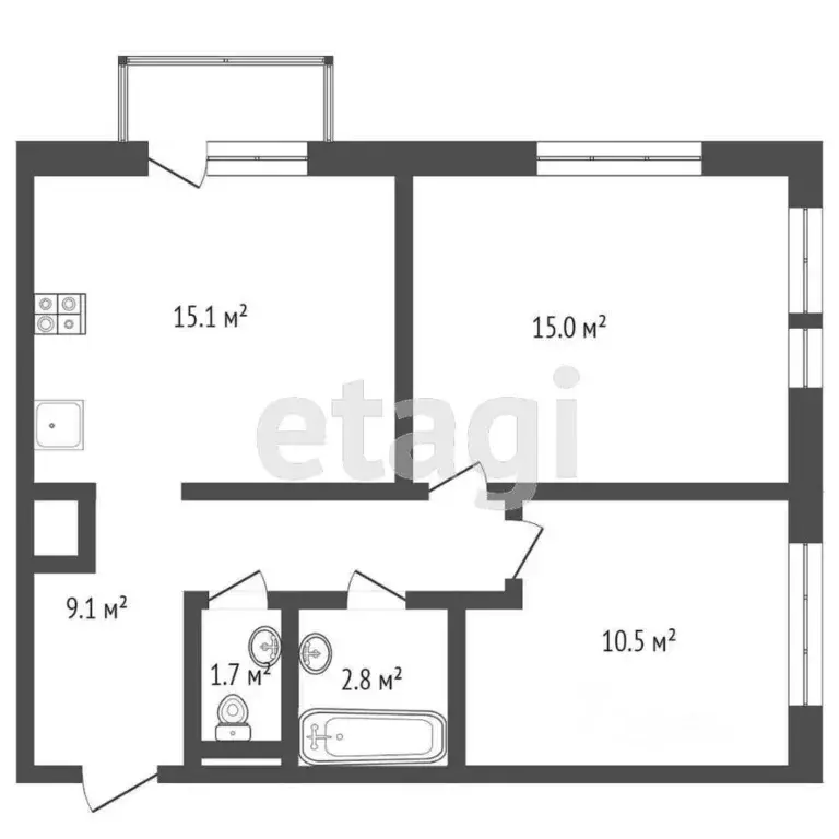 2-к кв. Тюменская область, Тюмень Полевая ул., 117к1 (55.7 м) - Фото 1