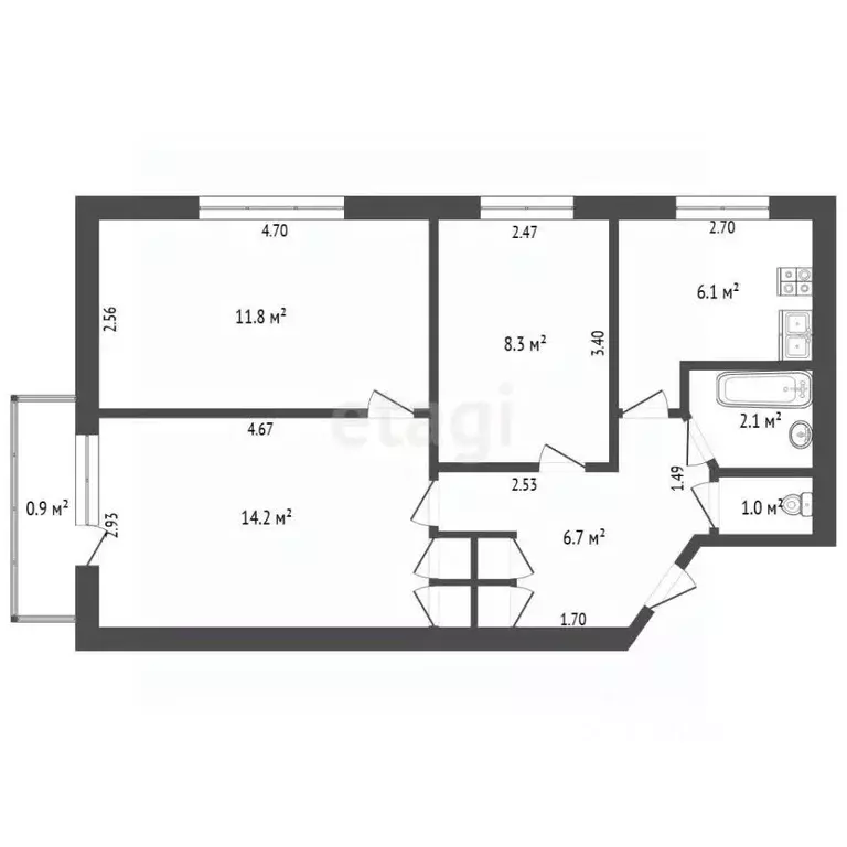 3-к кв. Крым, Феодосия ш. Симферопольское, 31В (51.0 м) - Фото 2