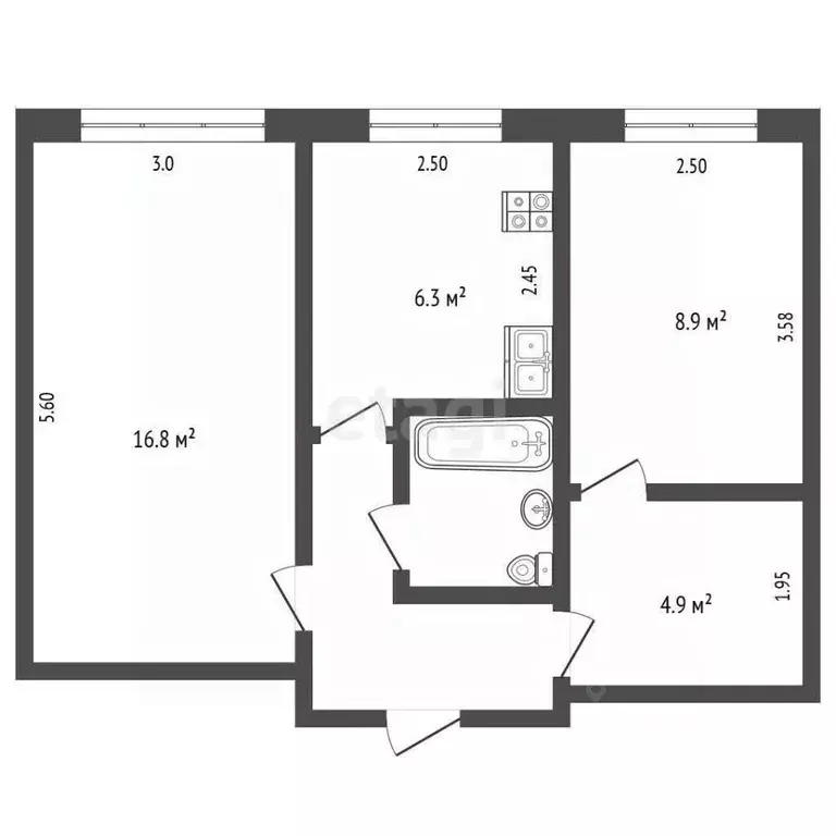 2-к кв. Омская область, Омск ул. 50 лет ВЛКСМ, 15 (44.2 м) - Фото 0
