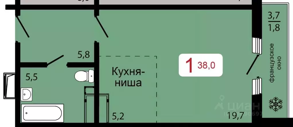 1-к кв. Красноярский край, Красноярск ул. Калинина (38.0 м) - Фото 0