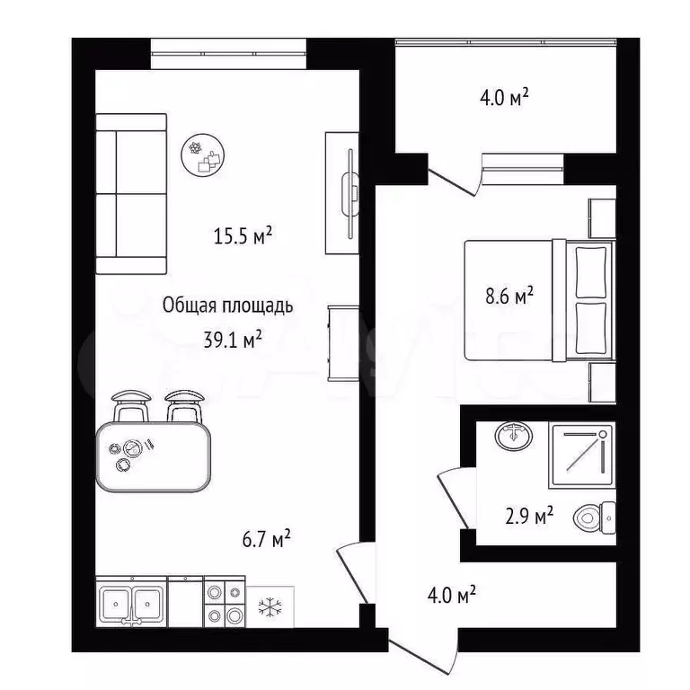 2-к. квартира, 39,1 м, 5/10 эт. - Фото 0