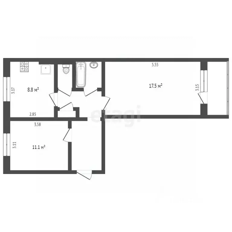 2-к кв. Ямало-Ненецкий АО, Муравленко ул. 70 лет Октября, 32 (51.4 м) - Фото 2