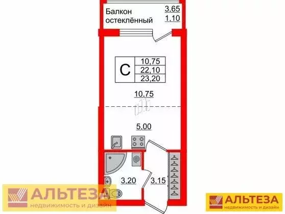 Квартира-студия: Калининград, Батальная улица, 100 (23.5 м) - Фото 0