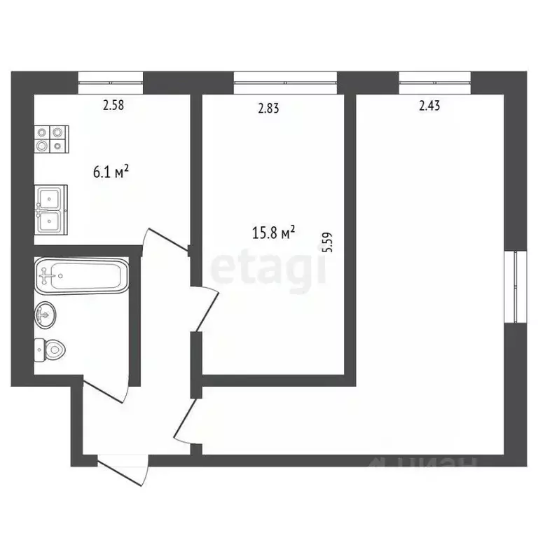 2-к кв. Вологодская область, Череповец Парковая ул., 24 (41.1 м) - Фото 1
