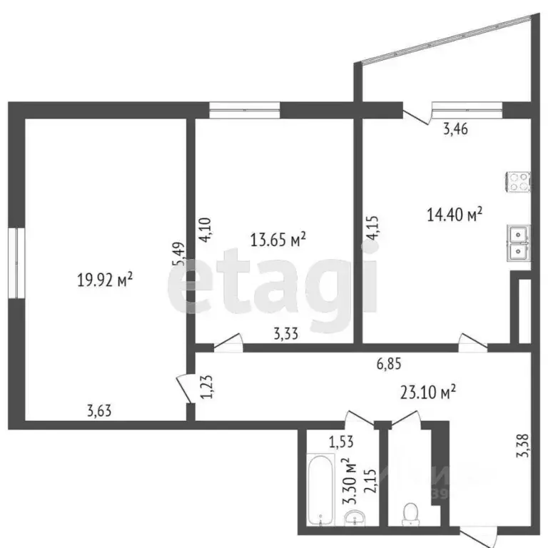 2-к кв. Тюменская область, Тюмень Заречный проезд, 39к2 (63.0 м) - Фото 1