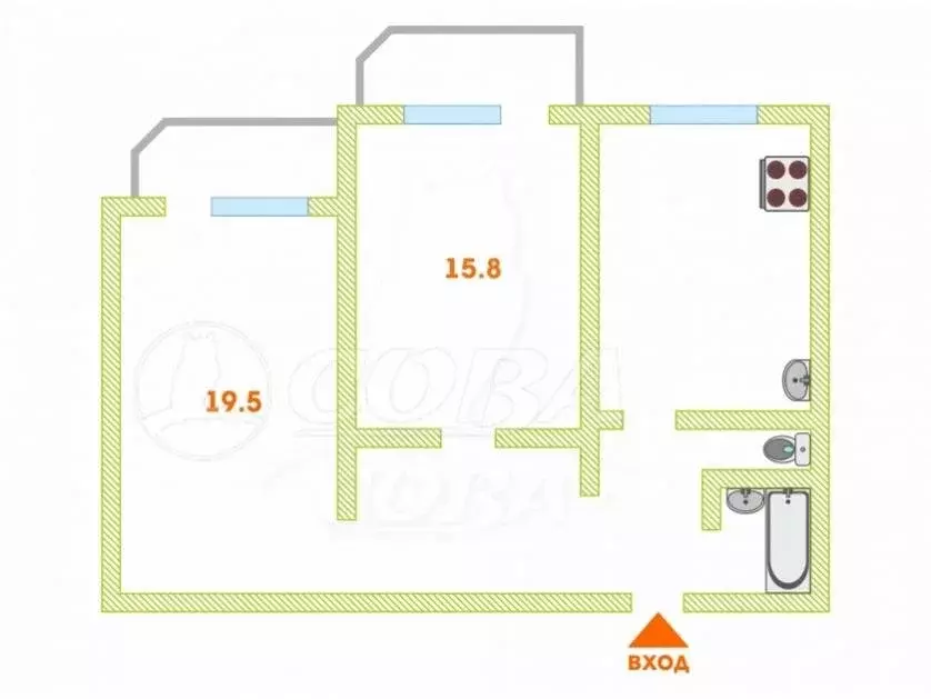 2-комнатная квартира: Тюмень, улица 9 Января, 162 (64 м) - Фото 1
