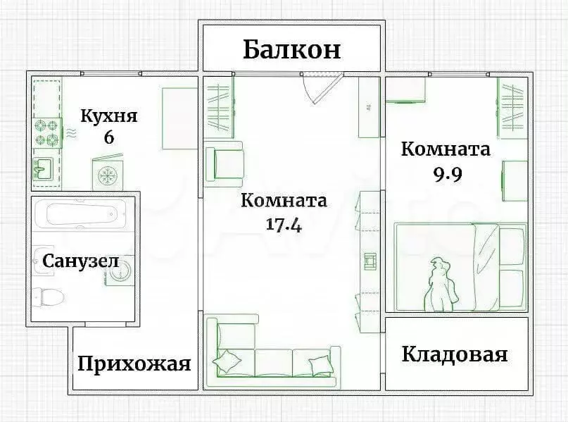 2-к. квартира, 42 м, 5/5 эт. - Фото 0