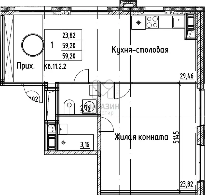 1-комнатная квартира: Санкт-Петербург, Заставская улица, 30 (59.2 м) - Фото 0