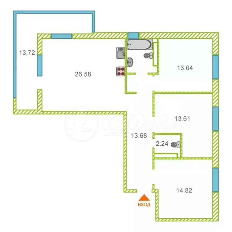 3-комнатная квартира: Тюмень, улица Газовиков, 79 (87.7 м) - Фото 2