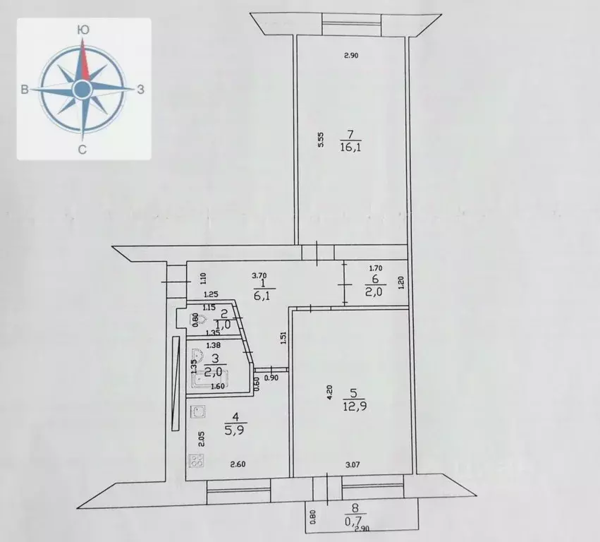 2-к кв. Татарстан, Казань ул. Лейтенанта Красикова, 20 (47.0 м) - Фото 1