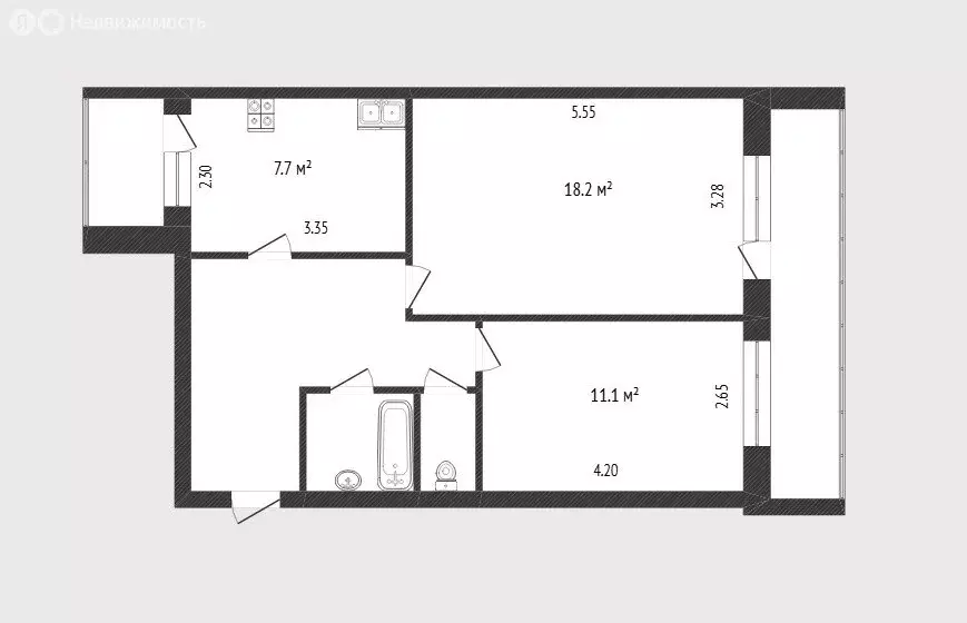 2-комнатная квартира: Тюмень, улица Серова, 23 (52.7 м) - Фото 2