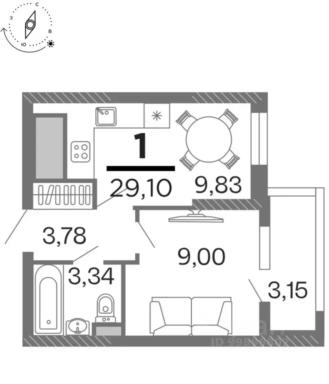 1-к кв. Рязанская область, Рязань Бирюзова Парк жилой комплекс (29.1 ... - Фото 0