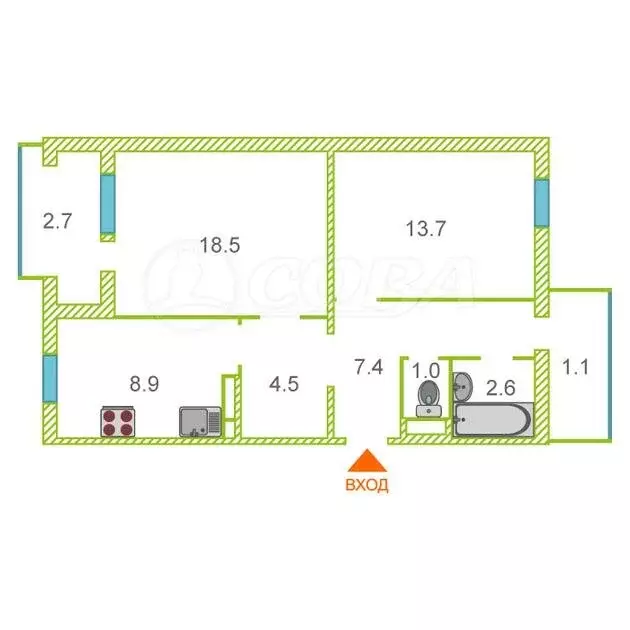 2-комнатная квартира: Сочи, улица Дарвина, 86 (59.5 м) - Фото 2