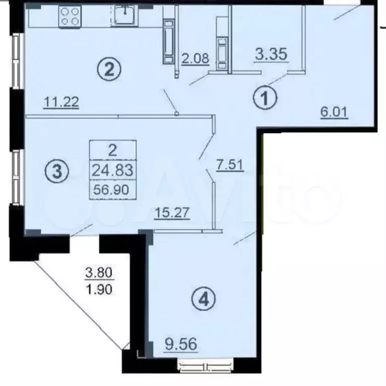 2-к. квартира, 55 м, 2/17 эт. - Фото 0