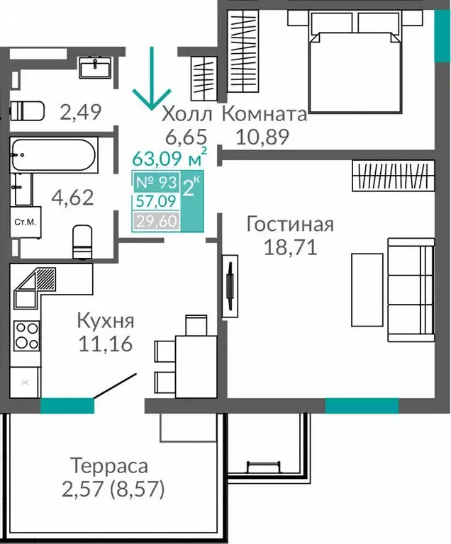 2-комнатная квартира: Симферополь, проспект Александра Суворова, 1 ... - Фото 0