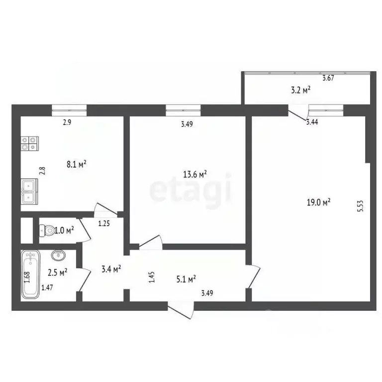 2-к кв. Ростовская область, Ростов-на-Дону Авиамоторный пер., 30 (47.0 ... - Фото 1