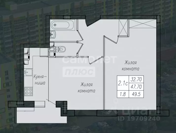 2-к кв. Курская область, Курск ул. Энгельса, 156 (49.5 м) - Фото 1