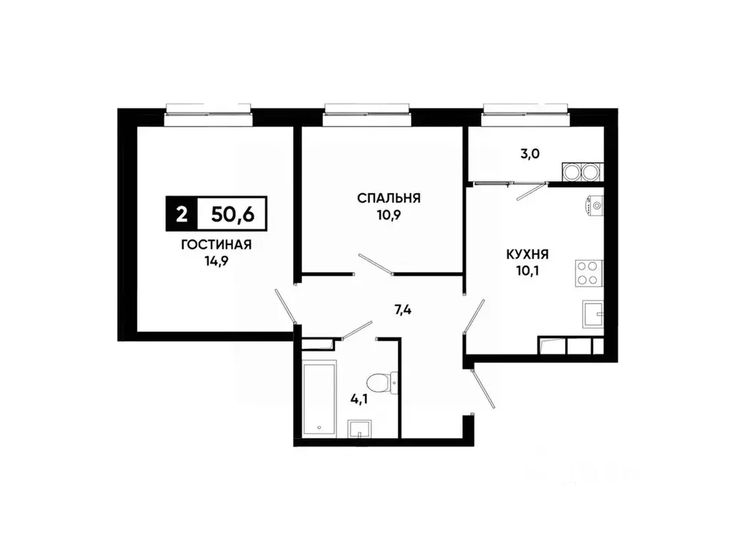 2-к кв. Ставропольский край, Ставрополь просп. Российский, 16 (50.6 м) - Фото 2