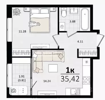 1-к кв. Краснодарский край, Краснодар Сормовская ул., лит4.1 (35.4 м) - Фото 1