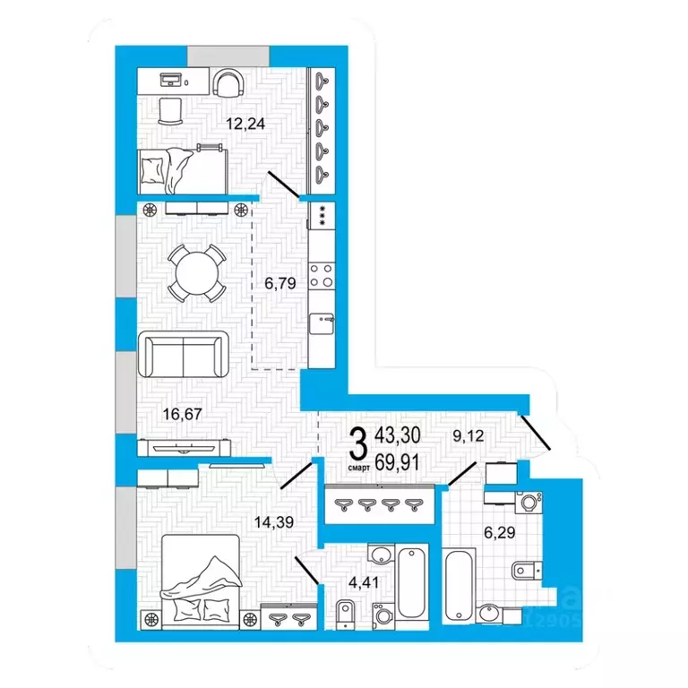 2-к кв. Башкортостан, Уфа Революционная ул., 98/4 (69.91 м) - Фото 1