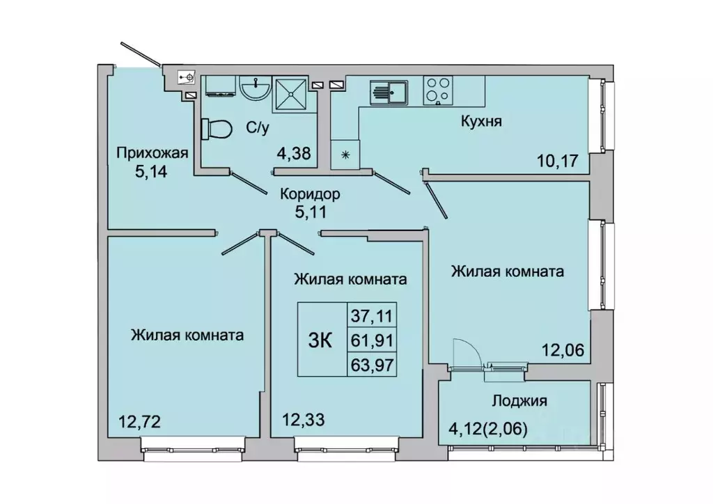 3-к кв. Ростовская область, Батайск ул. Булгакова, 11 (63.97 м) - Фото 0