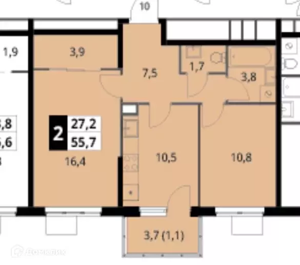 Продаётся 2-к квартира, 55.7 м - Фото 1